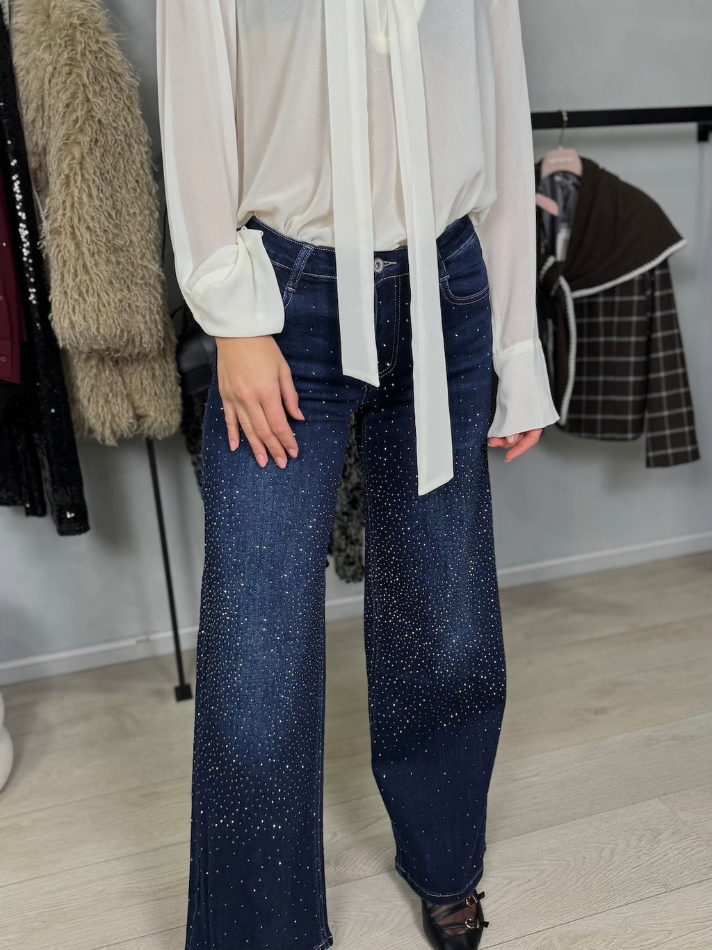 JEANS PALAZZO STRASS