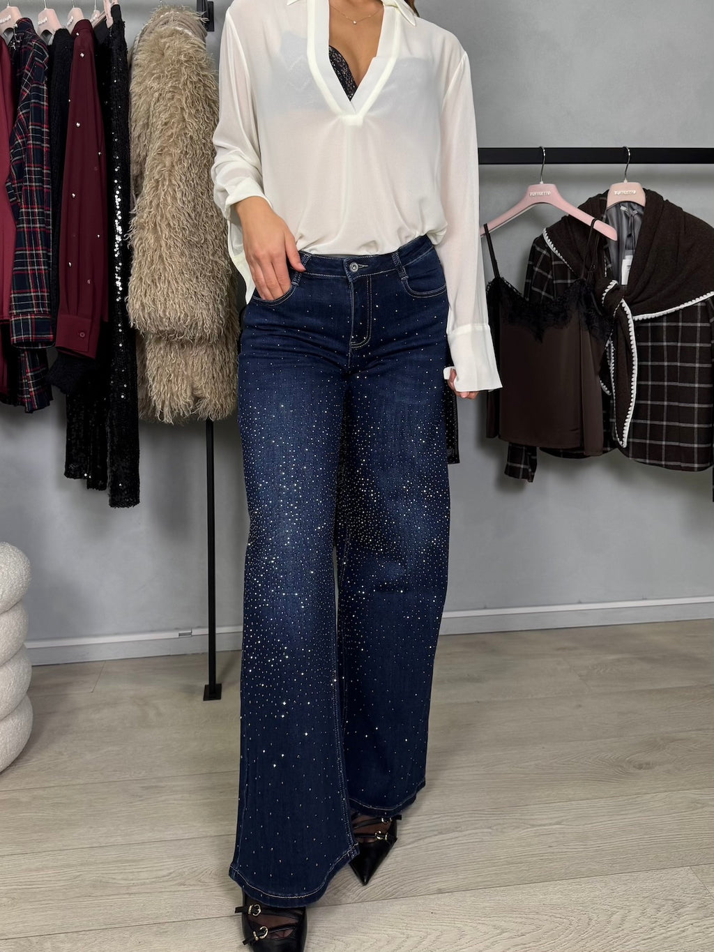 JEANS PALAZZO STRASS