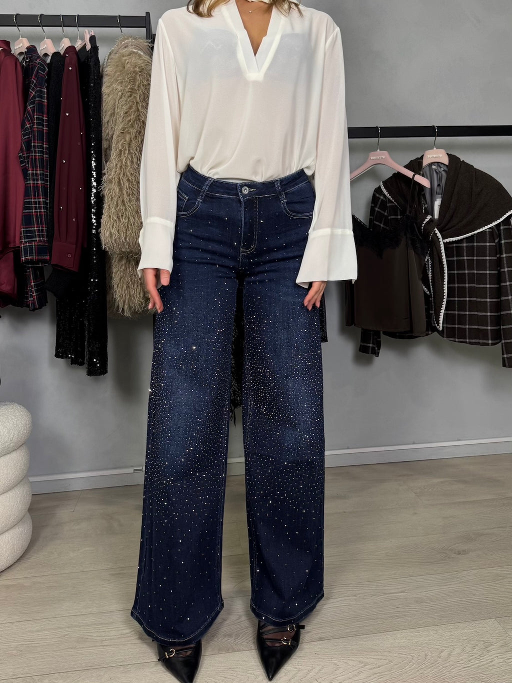 JEANS PALAZZO STRASS