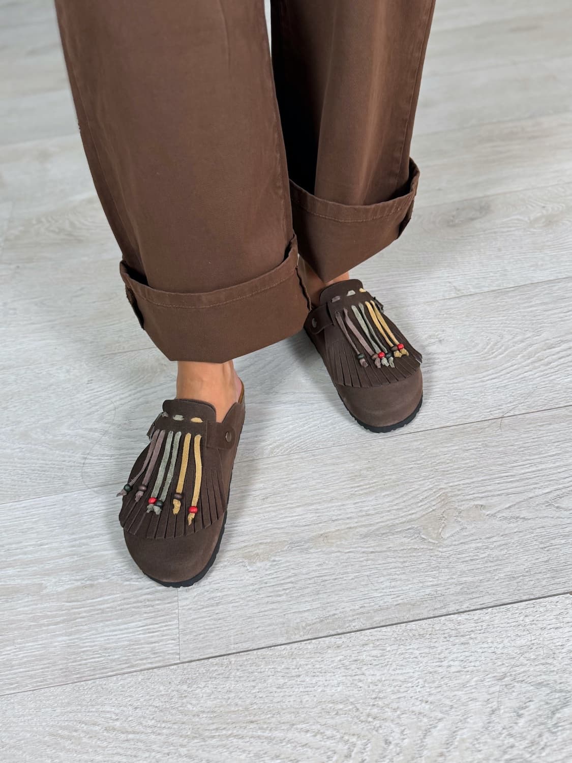 Mules camoscio con frange